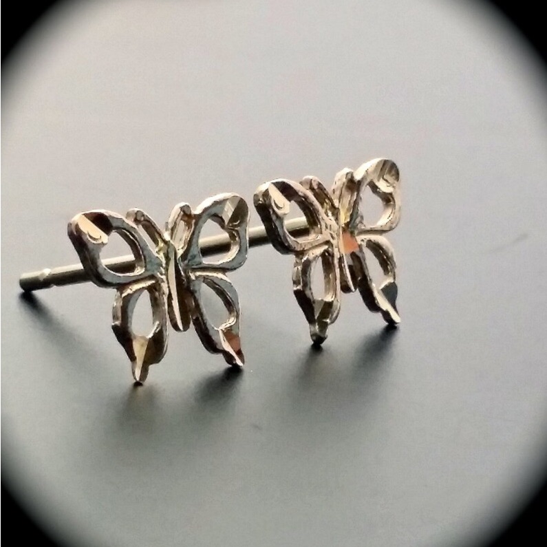 14k Solid Yellow Gold Butterfly Stud Earrings